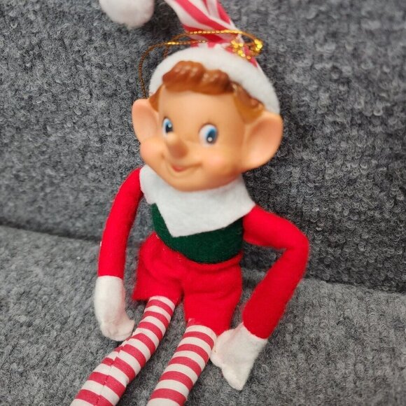 Felt Christmas ELF Hanging Ornament Pixie Knee Shelf Sitter Red White Stripes‎ - Picture 4 of 8